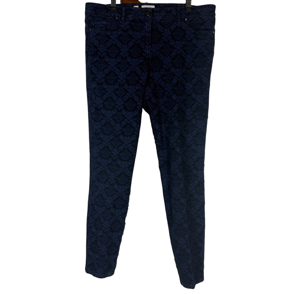 Per Se by Carlisle Women's 12 Stephanie Navy Blue Damask Jacquard Slim Pants